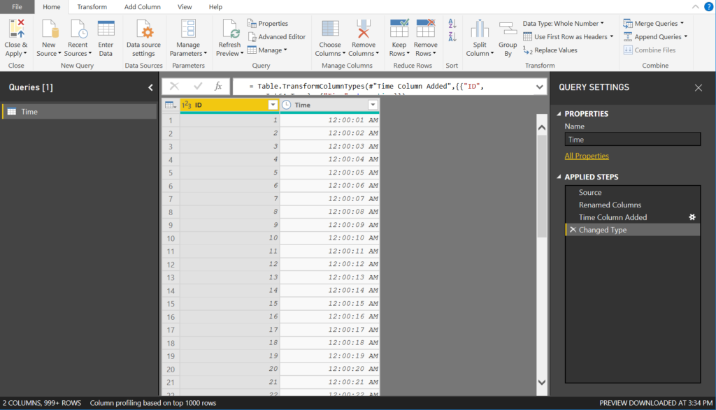 Time Dimension in Power Query