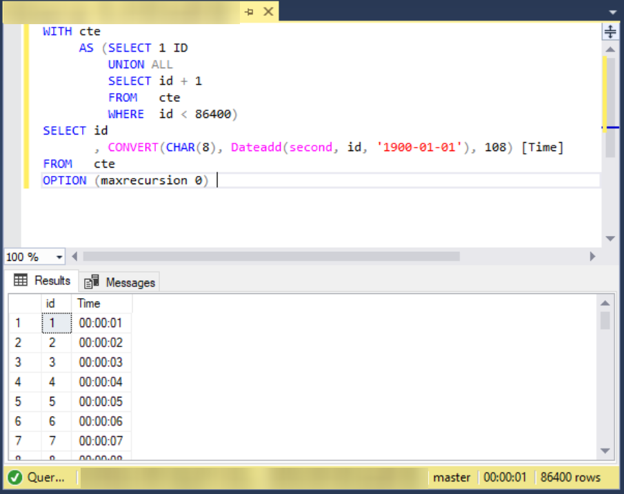 Time Dimension in Seconds Level with T-SQL