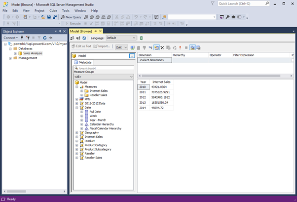 Browsing Power BI Premium in SSMS with XMLA endpoint