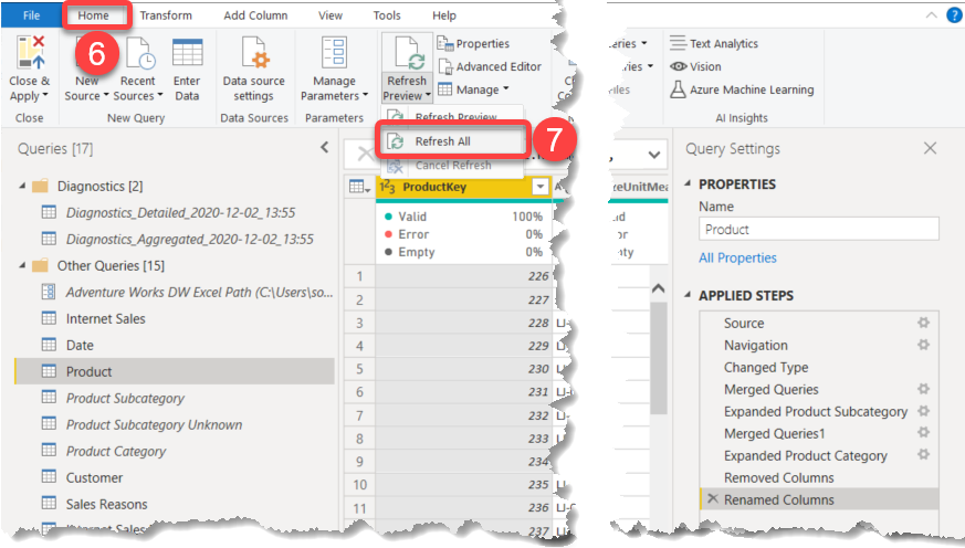 Refreshing a Query in Power BI Desktop Power Query Editor